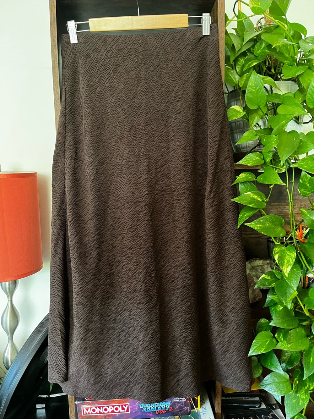 Lands’ End Crinkle Bias Midi Skirt Size 6 Rich Coffee Brown